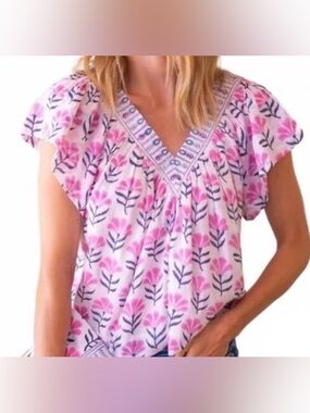 Bell by Alicia Bell Vivianne Top XS Pink Floral Block Print Cotton Silk Boho